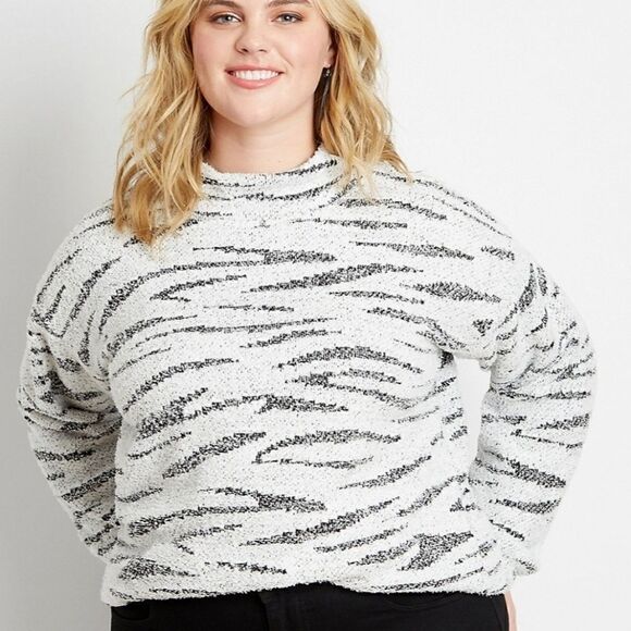 2X Zebra Sherpa Pullover Sweater Mock Neck zebra p - Picture 1 of 10